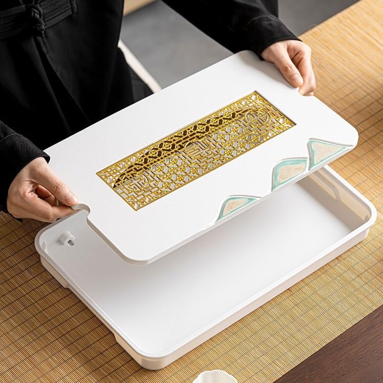 CHICKEN Tea Set Tea Tray Ceramic Tea Tray Living Room Household Tea Table Dry Brewing Table Small Drainage Tea Tray, Office Reception Tea Tray Tea Room Tray(A)