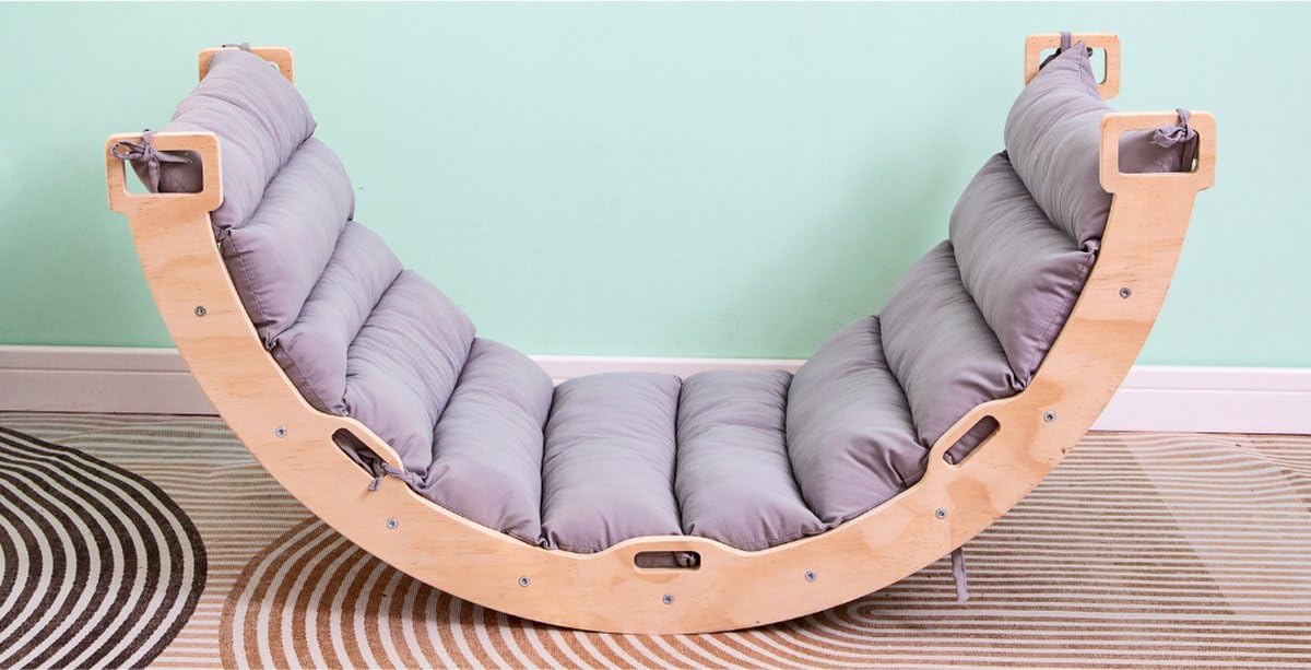 Buxibo - Ponte/Arco di Arrampicata in Legno con Cuscino - Struttura Montessori - Legno Naturale - Giocattolo Bambini - 97x47x52cm