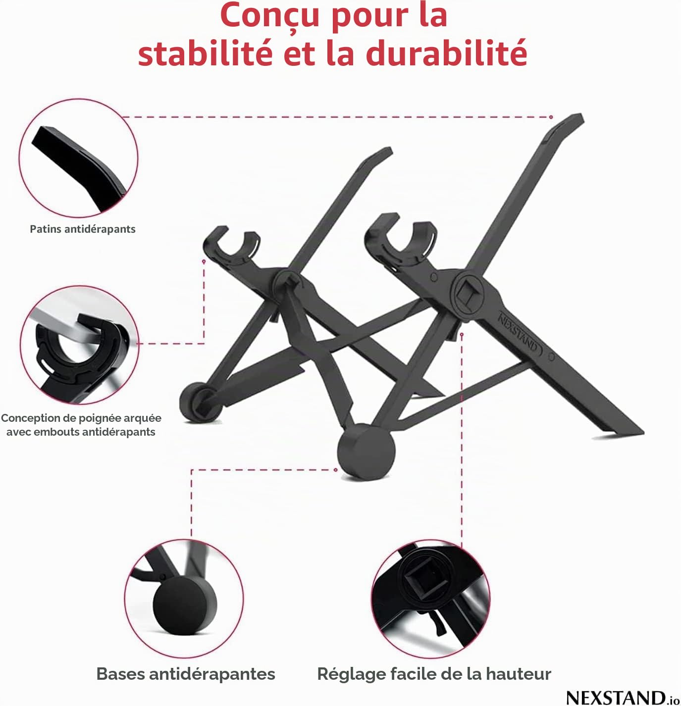 NEXSTAND K2 Support Ordinateur Portable – Léger et Pliable, Ultra Portable, 8 Hauteurs Réglables – pour Bureau, Voyage, MacBook, PC 10-17