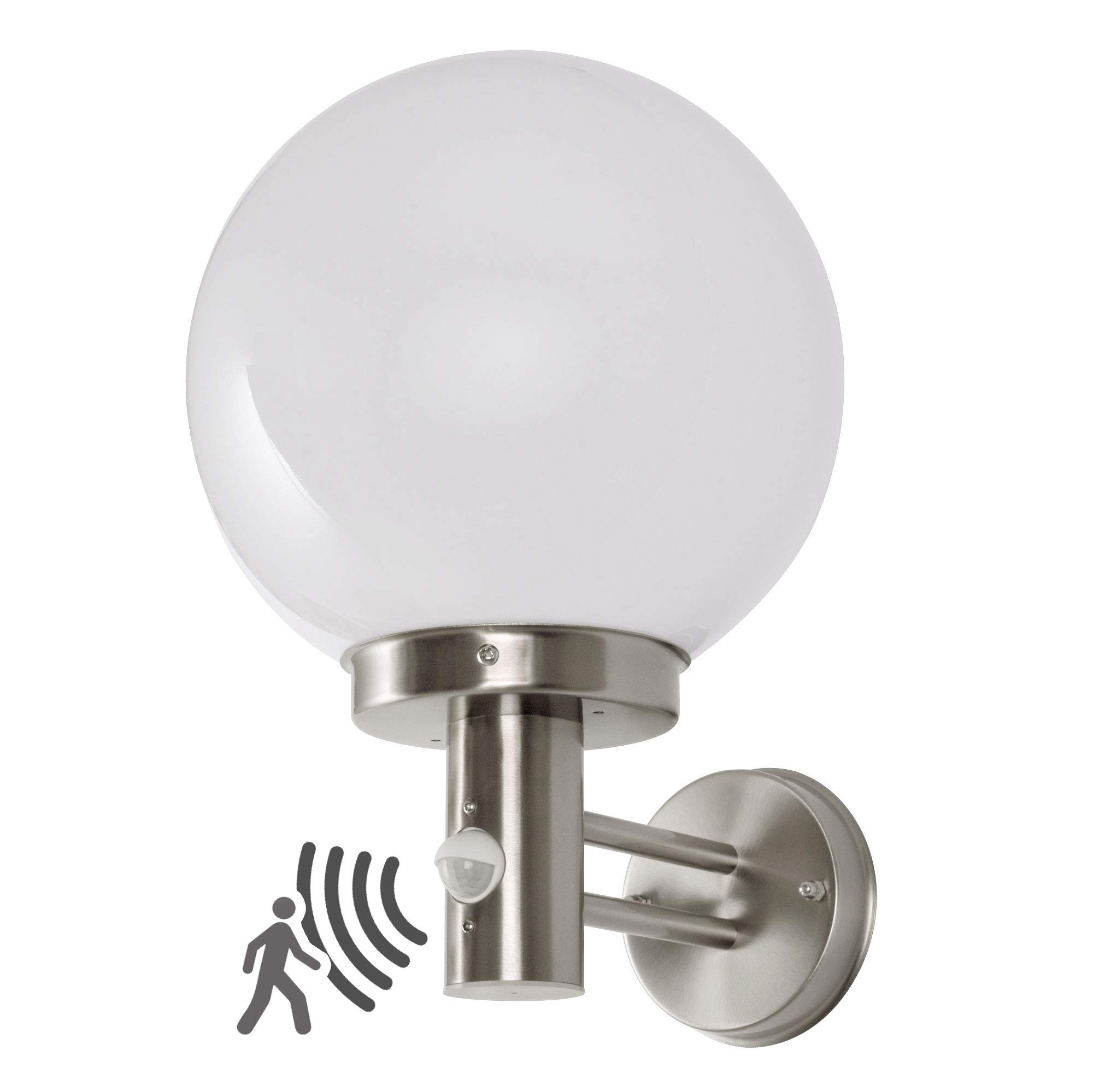 Maxkomfort Klassische Außenleuchte mit Bewegungsmelder Wandleuchte Außenwandleuchte Wandlampe Gartenleuchte Edelstahl E27 IP44 V2A-Edelstahl 120° Erfassungswinkel 270B1