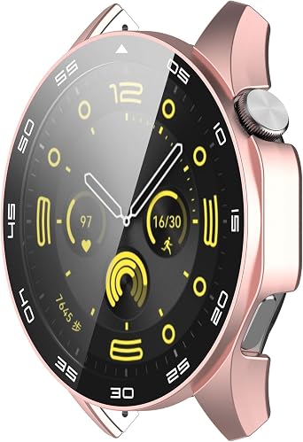 TenCloud 3 Pack Case Compatible with Huawei Watch GT 4 46mm(Not the GT4 41mm) Case with Screen Protector Tempered Glass Protective Cover (Black+Silver+Rose Gold)
