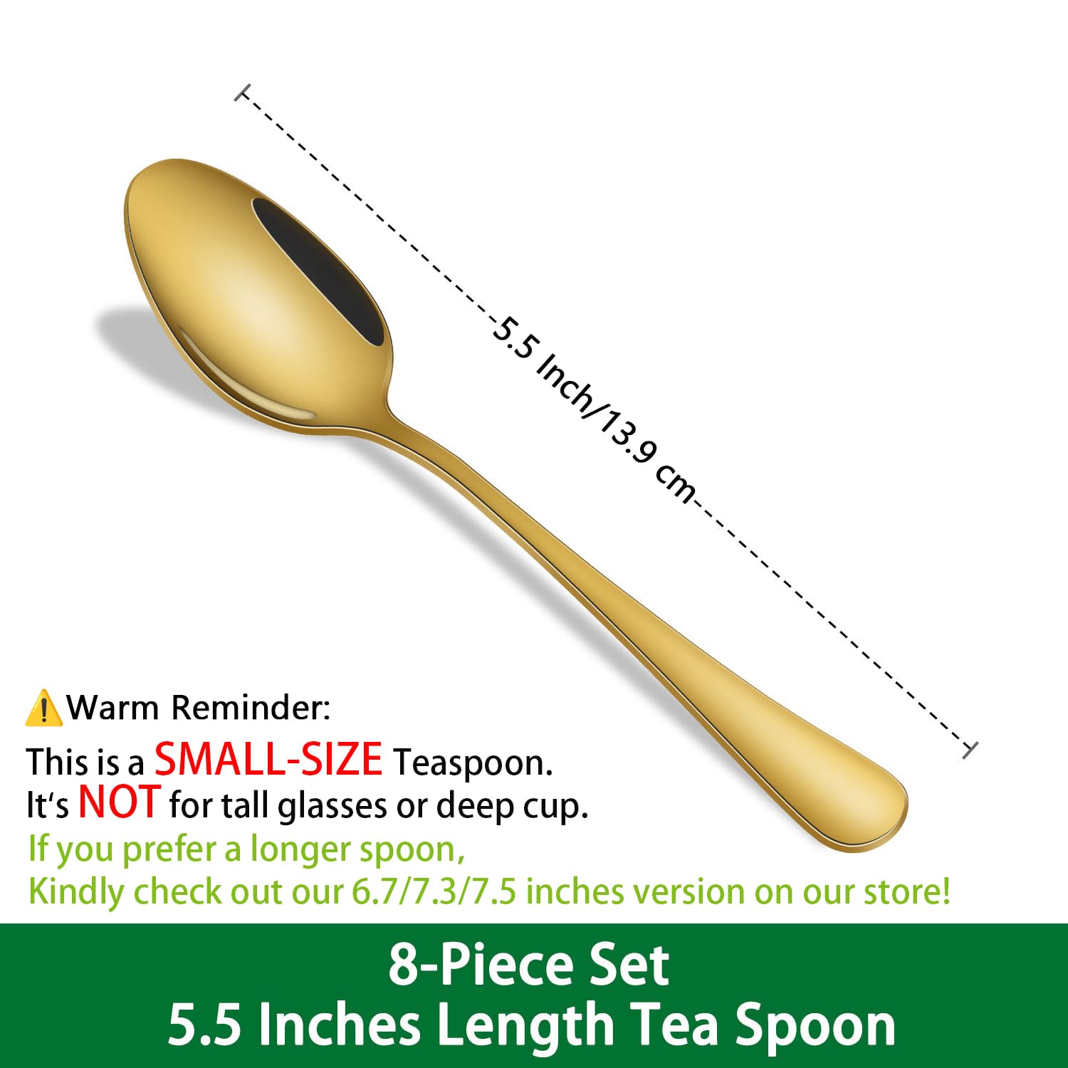 5.5'' Coffee Spoons,8 Pieces Stainless Steel Gold Tea & Coffee Spoon,Mirror Polishing Metal Espresso Spoons,Dishwasher Safe Teaspoon 1
