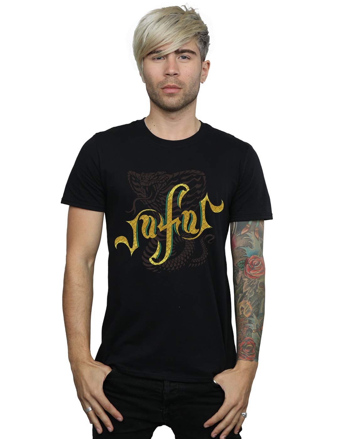 Disney Men's Aladdin Movie Jafar Snake Logo T-Shirt Black Medium