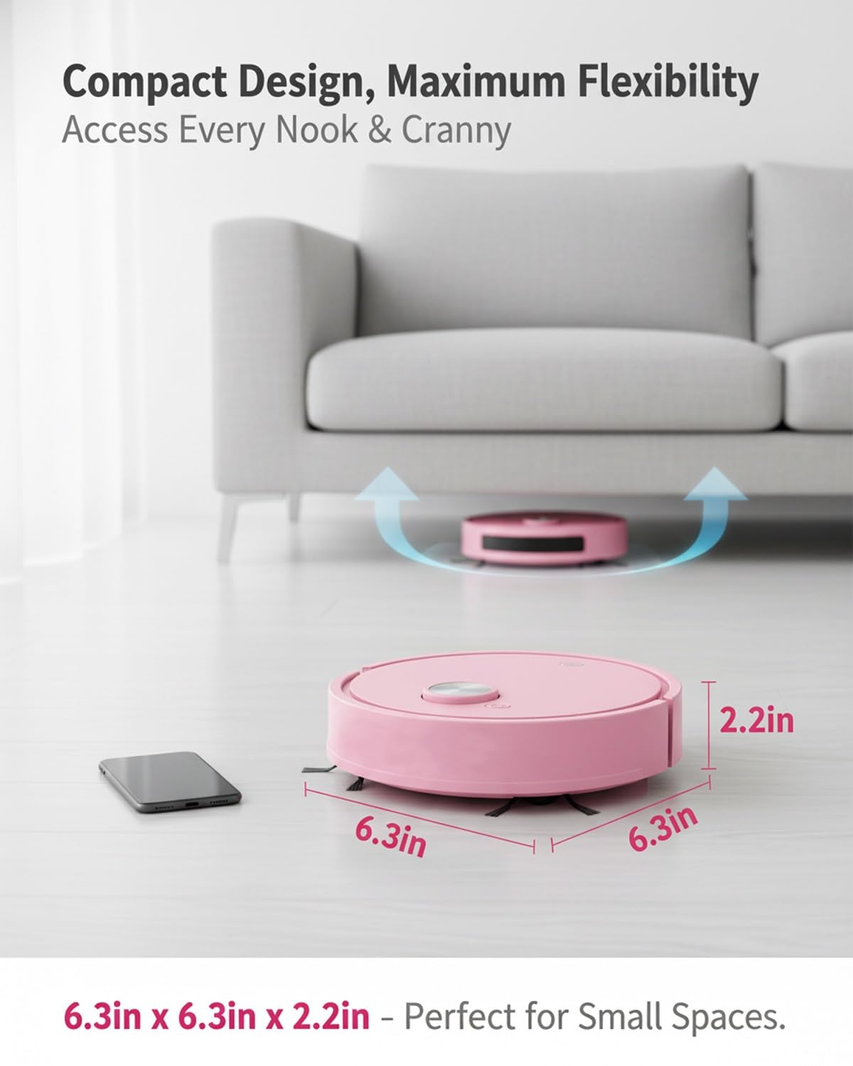 UIEWCQJ Mini Robot Vacuum for Car, Compact Mini Cleaner Sweeping Robot, 3 in 1 Rechargeable Multifunctional Smart Cleaning Machine with Wet Mopping for Hard Floors Pet Hair Carpets(White-Battery) view 4