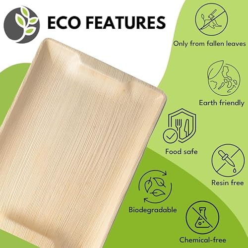 Naturally Chic Disposable Palm Leaf Trays 14 Inch X 10 Inch Bamboo Serving Platters 20 Pack thumb #2