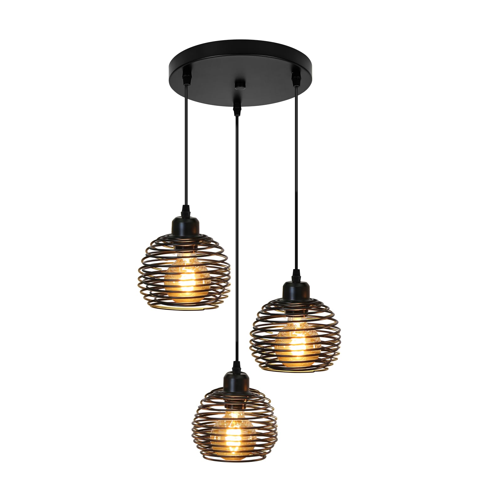 ZMH lampada a sospensione vintage lampadari industriale - Lampadario nero con paralume in metallo lampada da tavolo da pranzo con 3 lampadina E27 illuminazione per salotto