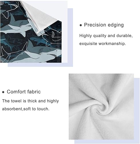 Miniatura 4 de IIASOL Juego de 3 toallas de baño con diseño de mar con tiburones, juego de 3, toallas súper suaves, 1 toalla de mano, 1 toalla de baño, toallas