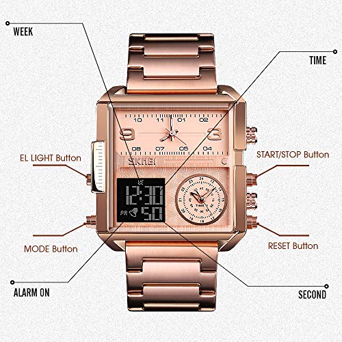 Image of SKMEI Men's Digital Sports Watch, LED Square Large Face Analog Quartz Wrist Watch with Multi-Time Zone Waterproof Stopwatch