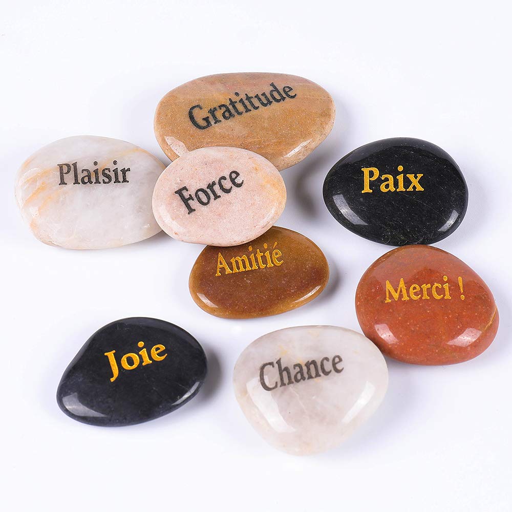 ROCKIMPACT 50 Pierres Gravées Message Chanceuse Inspirant, Cadeau avec Gravure Inspiration Mot, Jardin Décoratifs Galets, Bonheur et Encouragement (Lot de Gros, Mots Assortis, 5-8 cm)