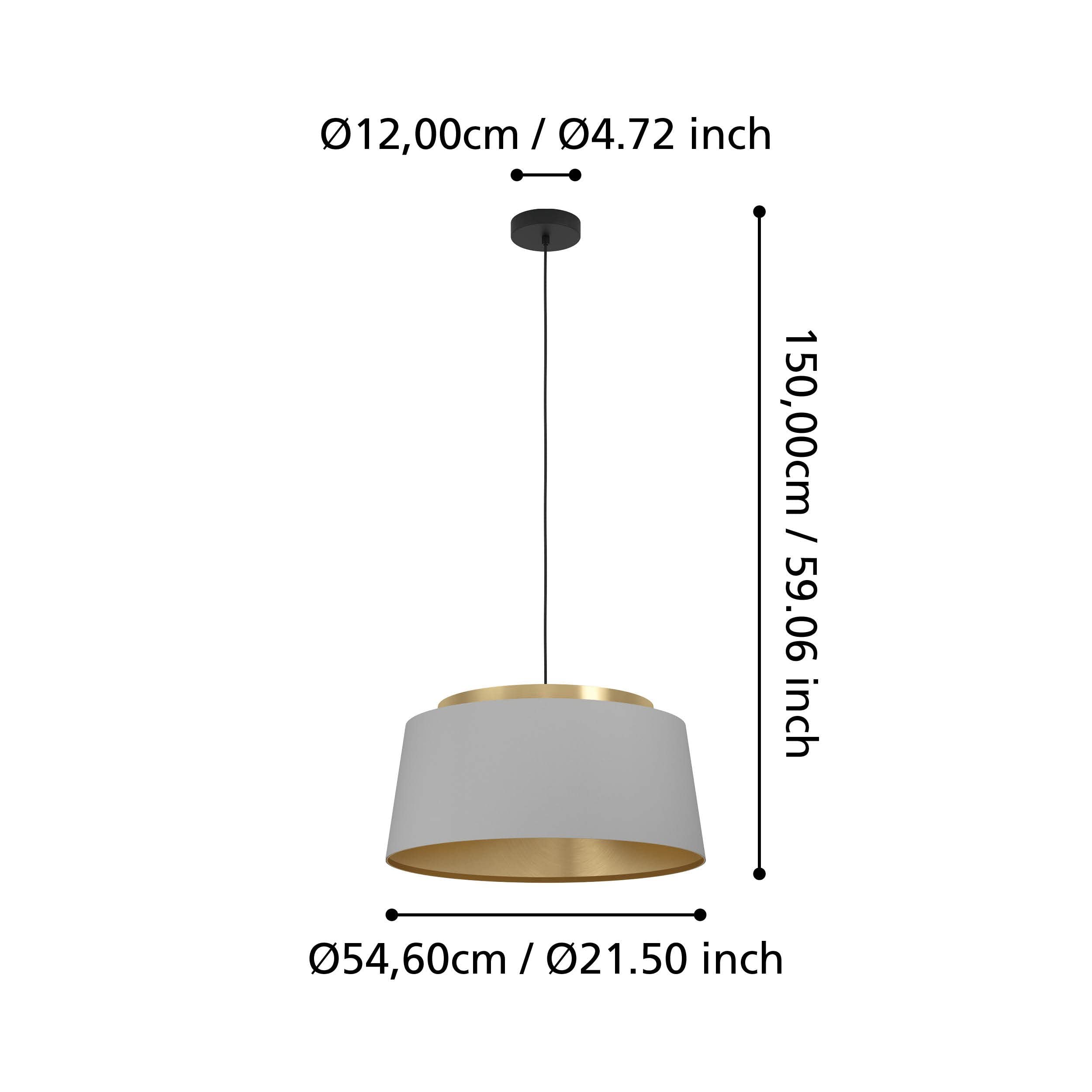 EGLO Pendelleuchte Almerimar – 3-flammige Hängelampe, 54,5 Cm, Grau/Messing/Schwarz, E27