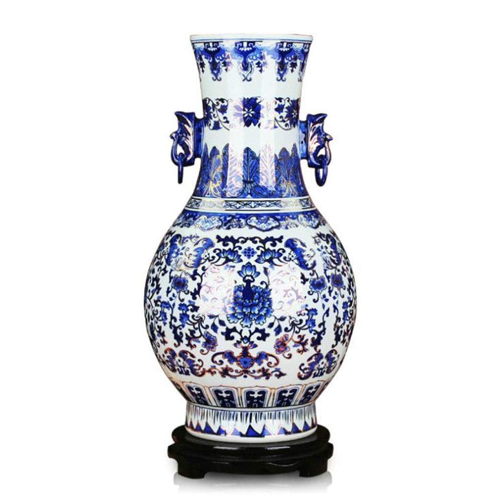 asdchZen Vases For Flowers,Hand-Painted Blue And White Porcelain Binaural Ceramic Flower Vase, 52 * 33Cm