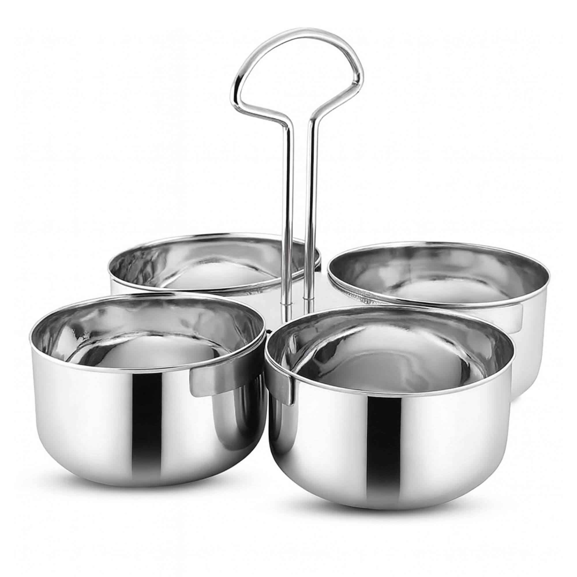 Mintage Saag Daan Steel with Handle 4 Compartments Sagdan | Big Size Saag Daan Steel Stainless Chaumukh | Heavy Gauge Double Serving Bowl with Handle | Home & Kitchen Storage Bowls