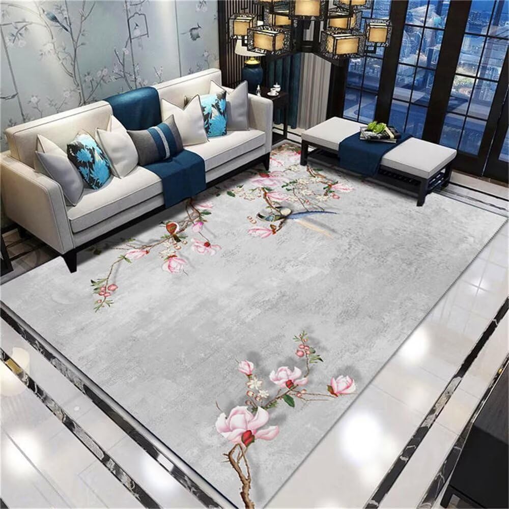 Tapis chinois personnalisable gris de 100x200cm avec motifs de fleurs