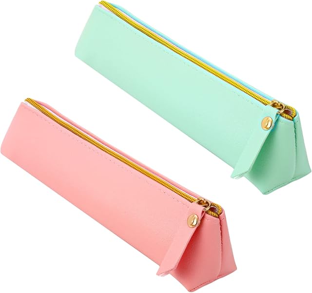 2 pcs Leather Pencil Pen Case PouchSlim Design Pen Bag Leather Extra Small Pencil Case for Student Office College