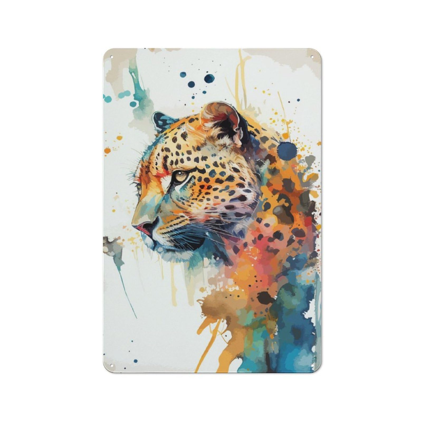 Junmoney Leopard Watercolor Art Metal Plaque 30X20cm With For Garage Wall, Rustic Decor, For Winter Interiors And Metal Sign Collectors