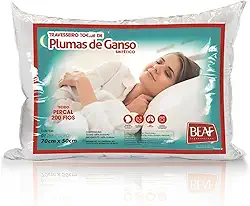 Travesseiro Pluma de Ganso Sintético Percal 200 Fios 1 Kg 70cm x 50cm Branco