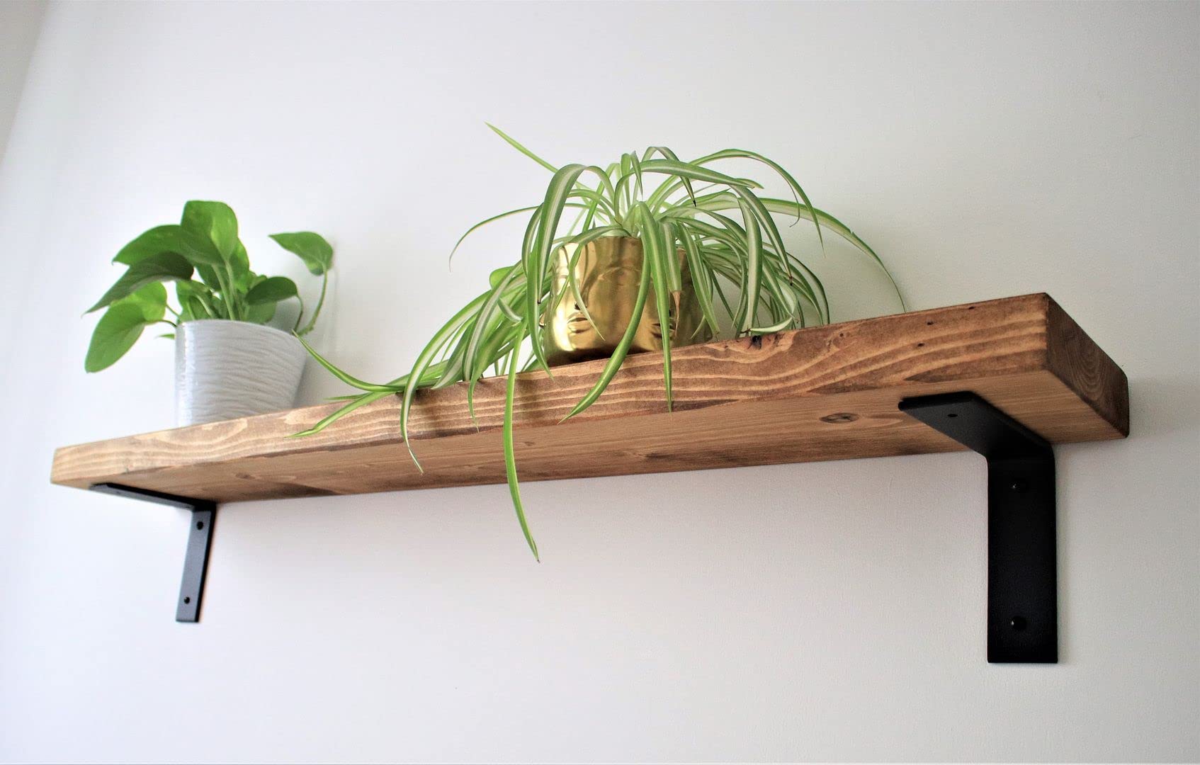 Chill House Flat Rustic Floating Shelf 6x1.5 inches, 100cm long with Flat Industrial Down Style Bracket - Teak Finish Reclaimed Wood Floating Shelves for Wall, Rustic Wooden Shelves for Bedroom