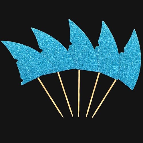 Miniatura 3 de ALISSAR Paquete de 24 adornos para cupcakes con forma de tiburón con purpurina, suministros para fiestas en la piscina, decoración de baby shower,