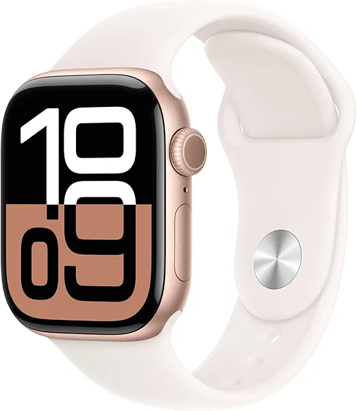 Apple Watch Series 10 [GPS + Cellular 42mm case] Smartwatch with Rose Gold Aluminum Case with Light Blush Sport Band - S/M. Fitness Tracker, ECG App, Always-On Retina Display, Water Resistant