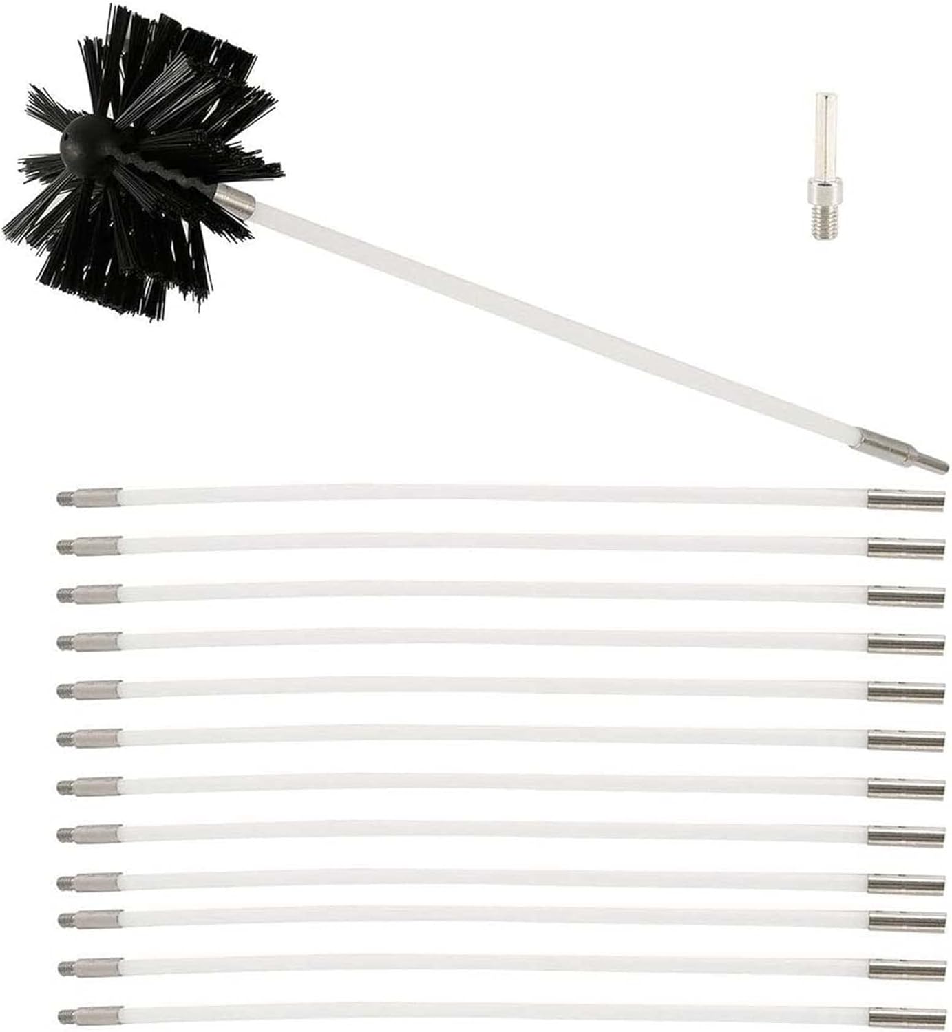 LIYUN Chimney Sweep kit Duct Vent Cleaning Set, Chimney Cleaning Brush Kit, Dryer Sweeping Rods for Fireplace, Pipeline Flue Tool with 9 Nylon Flexible Rods 1 Brush Head 1 Hexagonal(12 Rods,410mm)