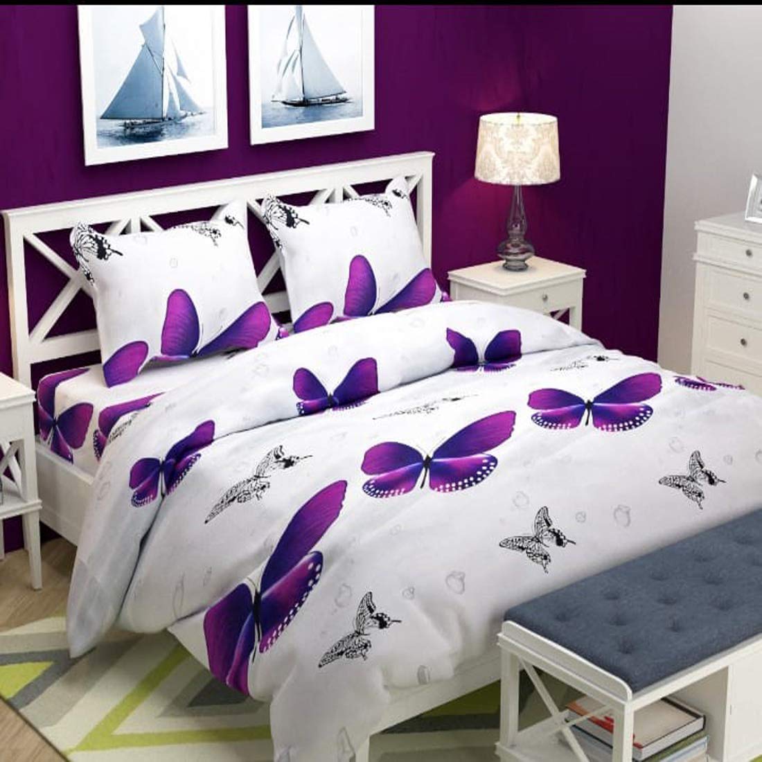 1 Piece of Soft Cotton Bedsheet with Two Pillow Covers & (Full Size bedsheet)