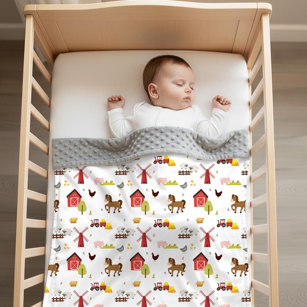 2 Pack Farm Animal Baby Blankets Unisex Soft Nursery Double Layer Minky Blanket with Dotted Backing for Newborn Toddlers Farmhouse Animasl Printed 30 X 40 Inch (Farm Animal) - Image 3