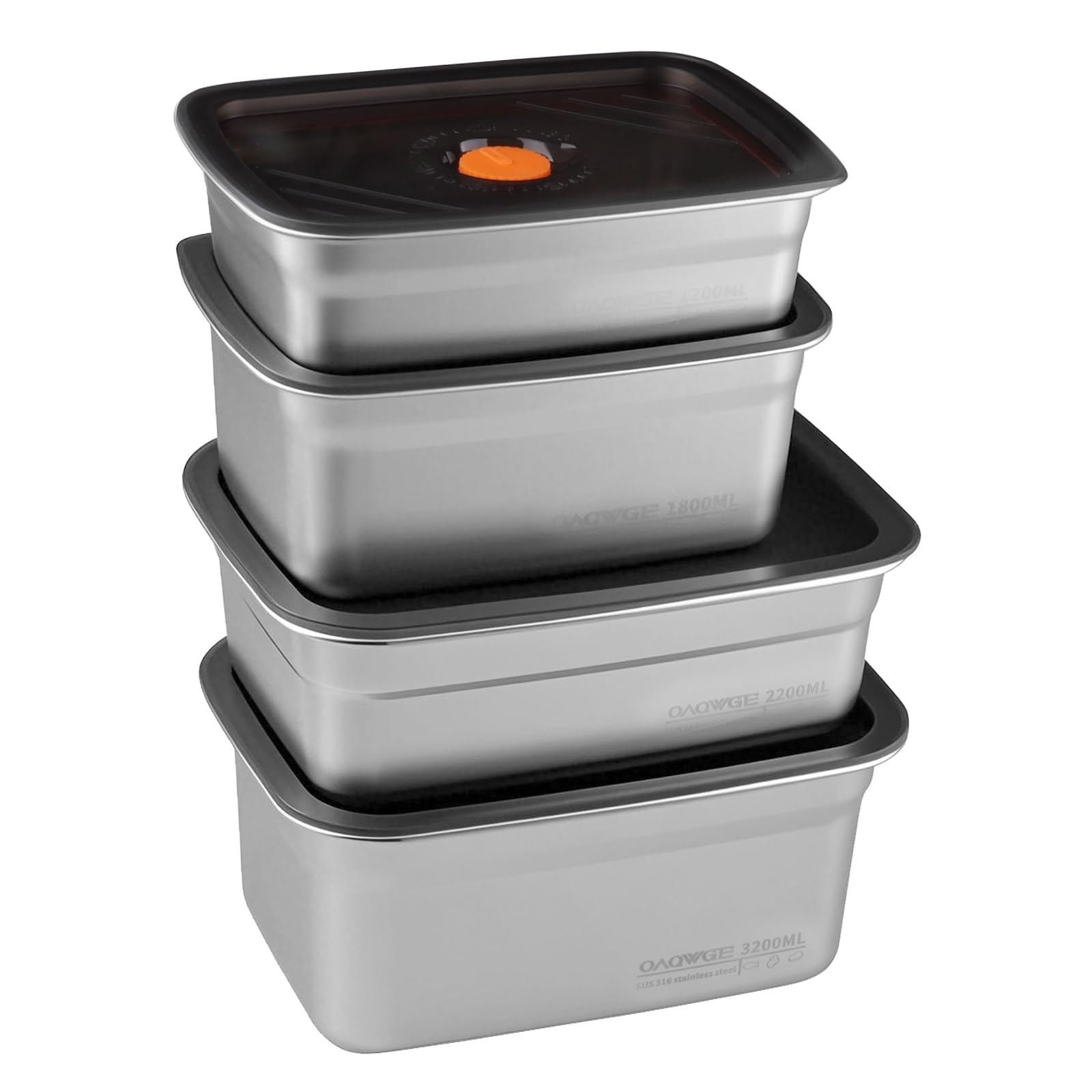 WakiHong 4 Packs Stainless Steel Food Containers Meal Prep Food Food Storage Containers,Stackable Box with Lid,for Restaurant Kitchen Freezer Buffet(1200+1800+2200+3200ML)