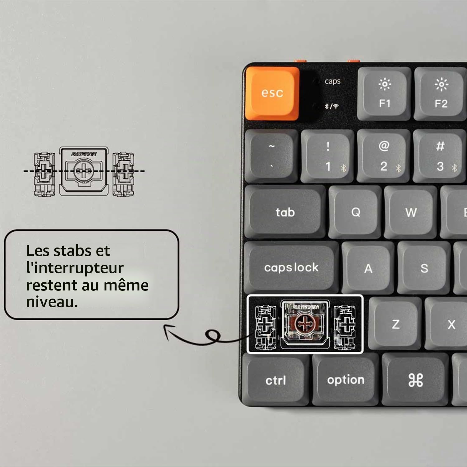 Keychron K5 Max 100% Clavier Mécanique sans Fil Personnalisé Ultra Fin, 1000 Hz 2.4GHz Bluetooth Cable Connection QMK/Via Programmable, Hot-Swap Gateron Rouge Switch pour Mac/Windows/Linux, FR-ISO