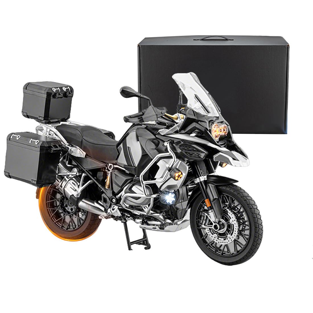 Moto RC in lega 1/6, modello di moto con telecomando a funzione completa con luci, suono, spray di scarico, trazione posteriore, motocicletta in scala realistica RTR(R1250GS nero)