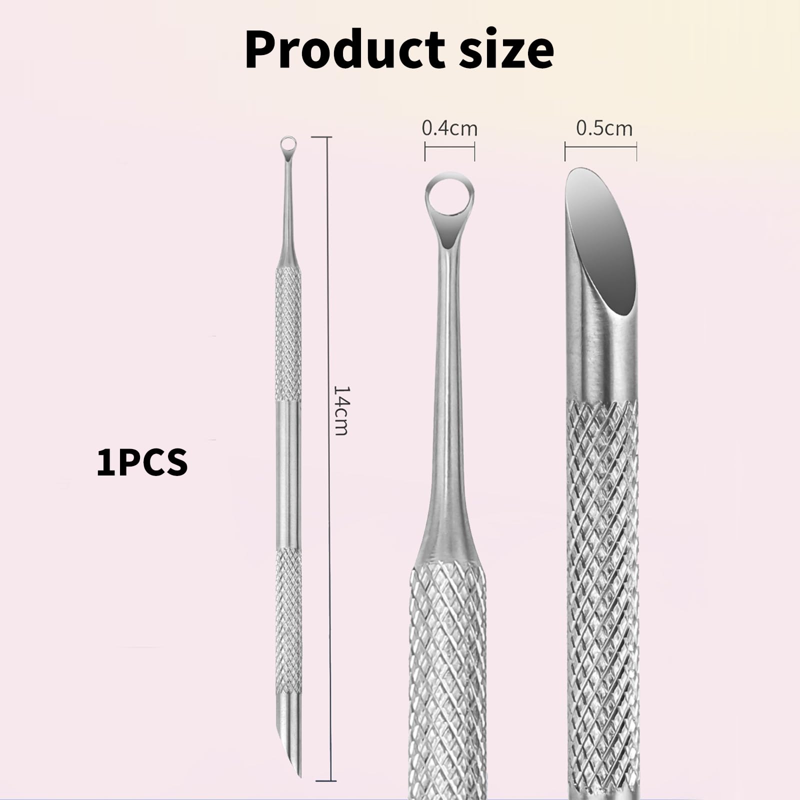 Cuticle Pusher, Tool 2-in-1 Stainless Steel Manicure Tool with Loop and Beveled Tips - Image 2