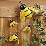 Metal Bumble Bee Garden Decorations 3D Sculpture Garden Ornaments Outdoor Lawn/Bar/Bedroom/Living Room/Shop Wall Hanging Bumble Bee Decor (4 PCS)