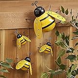 Metal Bumble Bee Garden Decorations Wall Art Bee 3D Sculpture Garden Ornaments Outdoor Lawn/Bar/Bedroom/Living Room/Shop Wall Hanging Bumble Bee Decor (4 PCS)