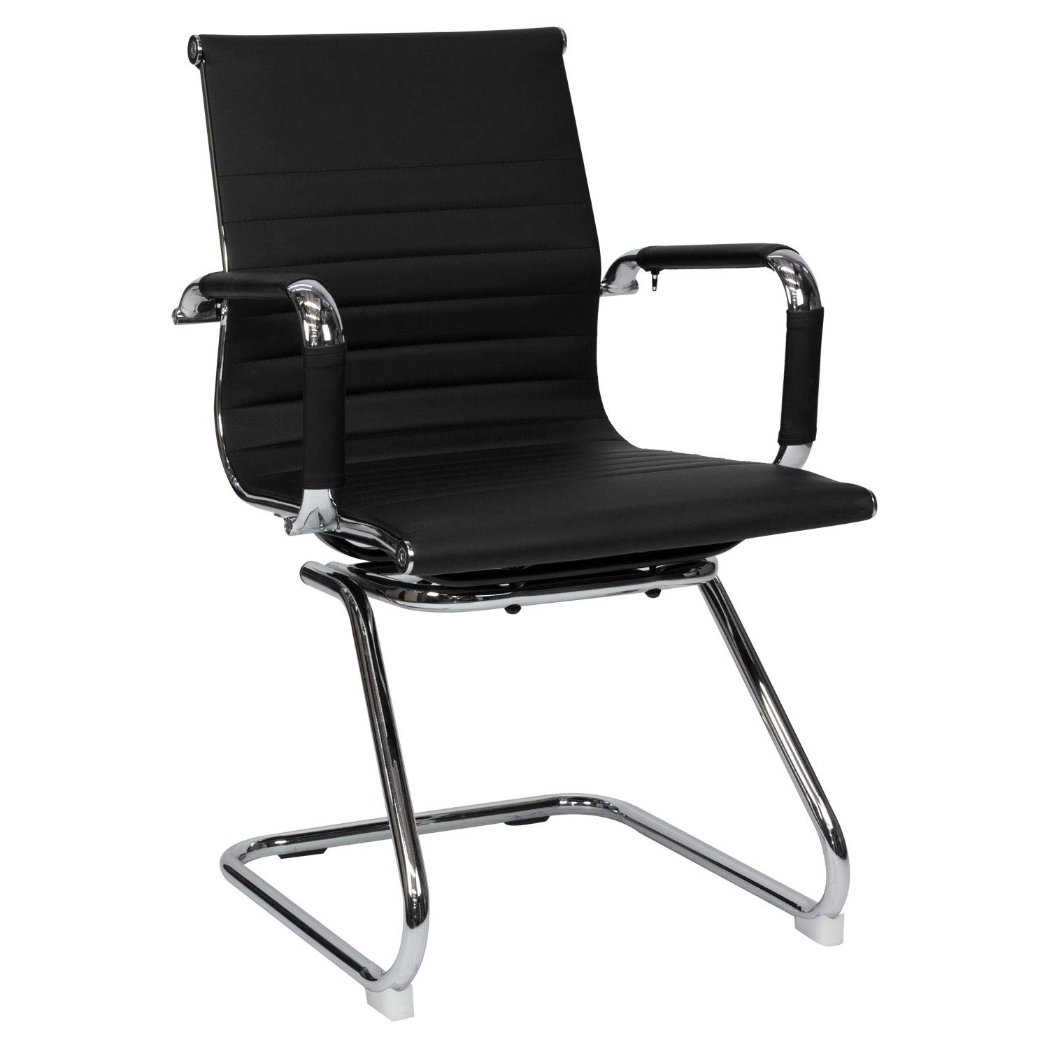 Silla de Confidente Símil Piel, Silla de Oficina Confidente (Negro)