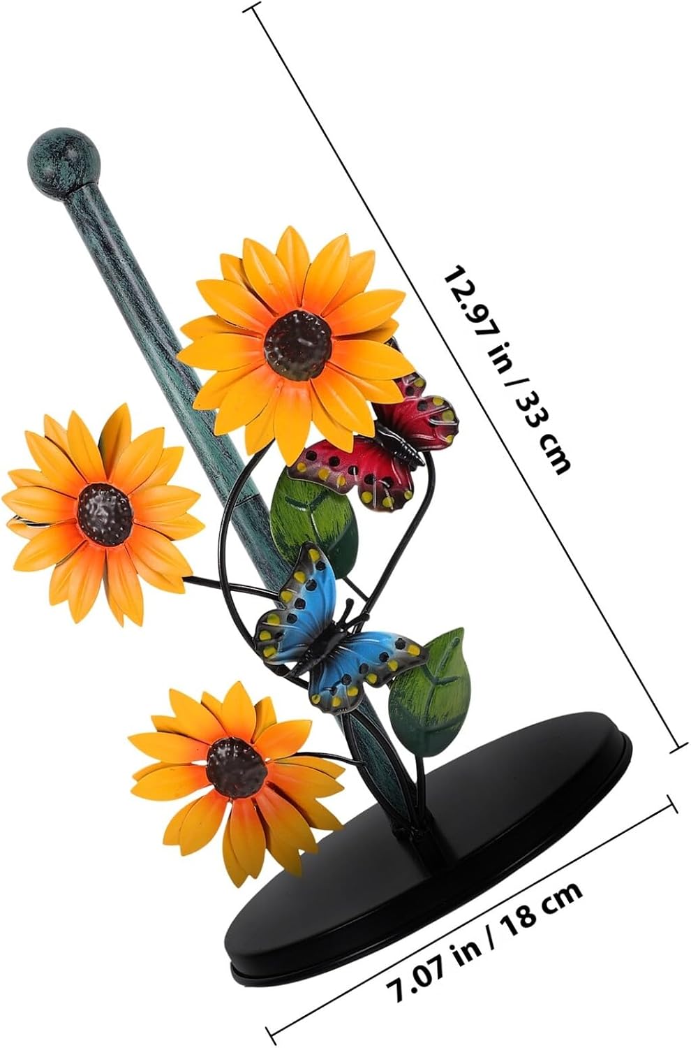 Iron Paper Towel Holder Stand with Painted Farmhouse Design, Kitchen Tissue Rack for Countertop Storage, Decorative Iron Roll Paper Holder for Home and Bathroom Use