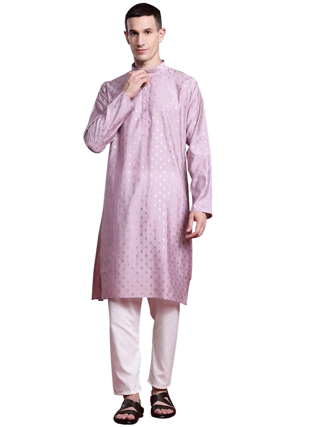 manq Men Ethnic Lurex Stripe Straight Kurta With Pyjama-picture-15