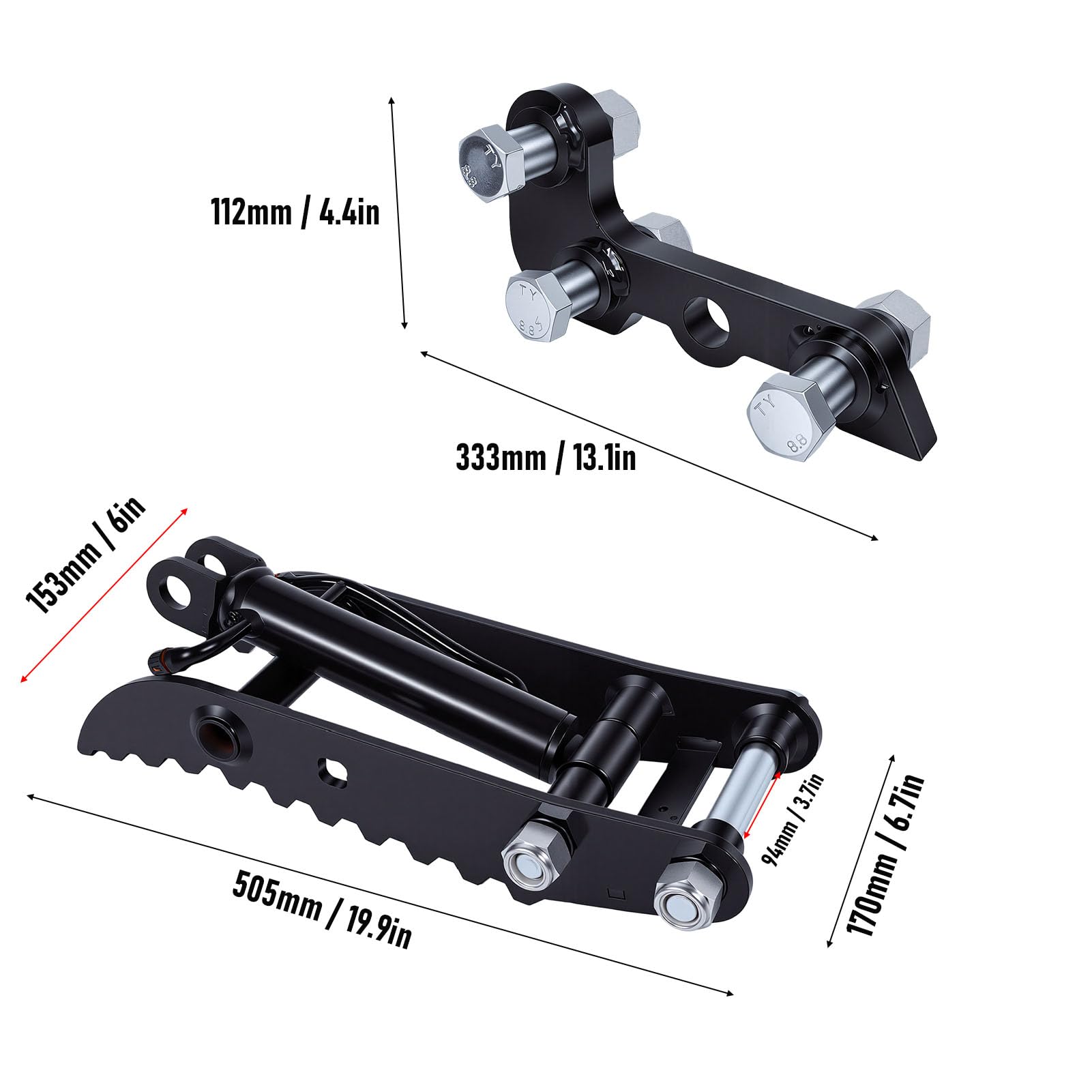 KIMISS Zestaw Kciuka Hydraulicznego do Minikoparki, Stalowy Kciuk Hydrauliczny z 3 Otworami, Wspornikiem L i 2 Wężami, średnica 25 Mm Obciążenie od 800 Kg do 2500 Kg dla Minikoparek