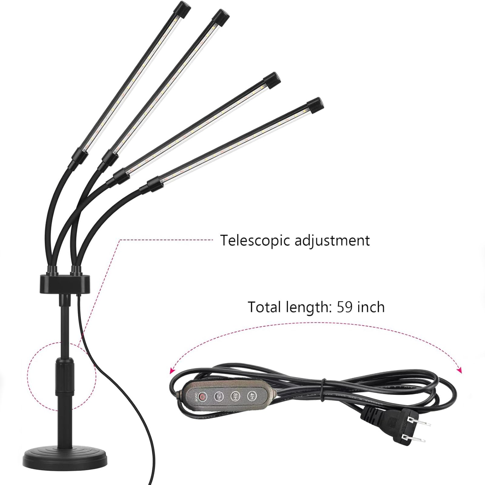 Grow Lights for Indoor Plants, Four Head LED Grow Light with Full Spectrum & Red White Spectrum for Indoor Plant Growing Lamp, 4/8/12H Timer, Adjustable Gooseneck, 3 Switch Modes - 5