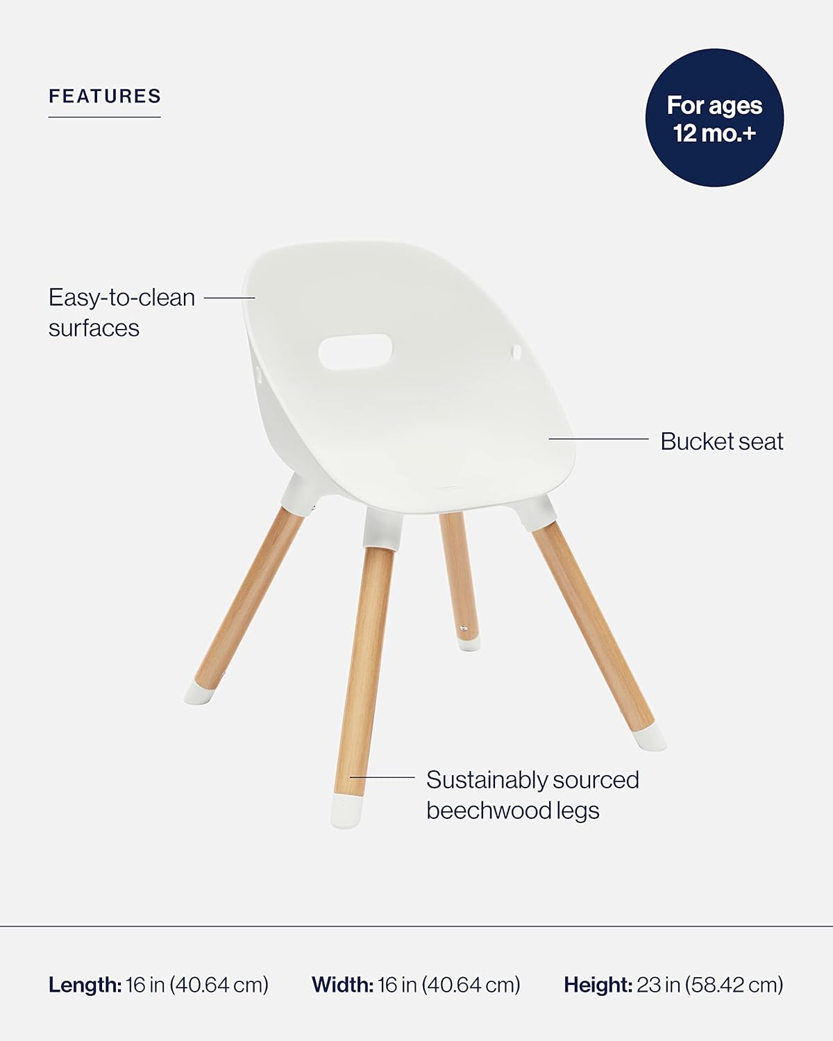 Lalo The Play Chair - Wooden & Non-Toxic Plastic Kids & Toddler Chair - Sturdy Bucket Seat, Easy to Clean, Up to 200 lb. Weight Capacity, Set of 2 - Coconut