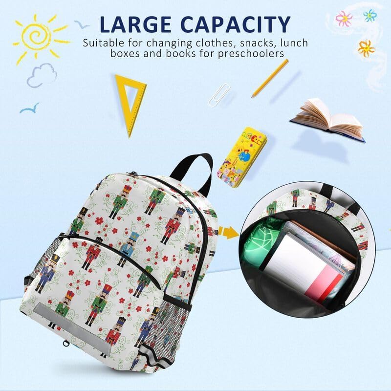 QUGRL Nutcracker Soldier Pattern Toddler Backpack for Boys Girls Kids School Backpack with Chest Strap Leash Preschool Schoolbag Nursery Kindergarten Bag for Daycare Travel Hiking School