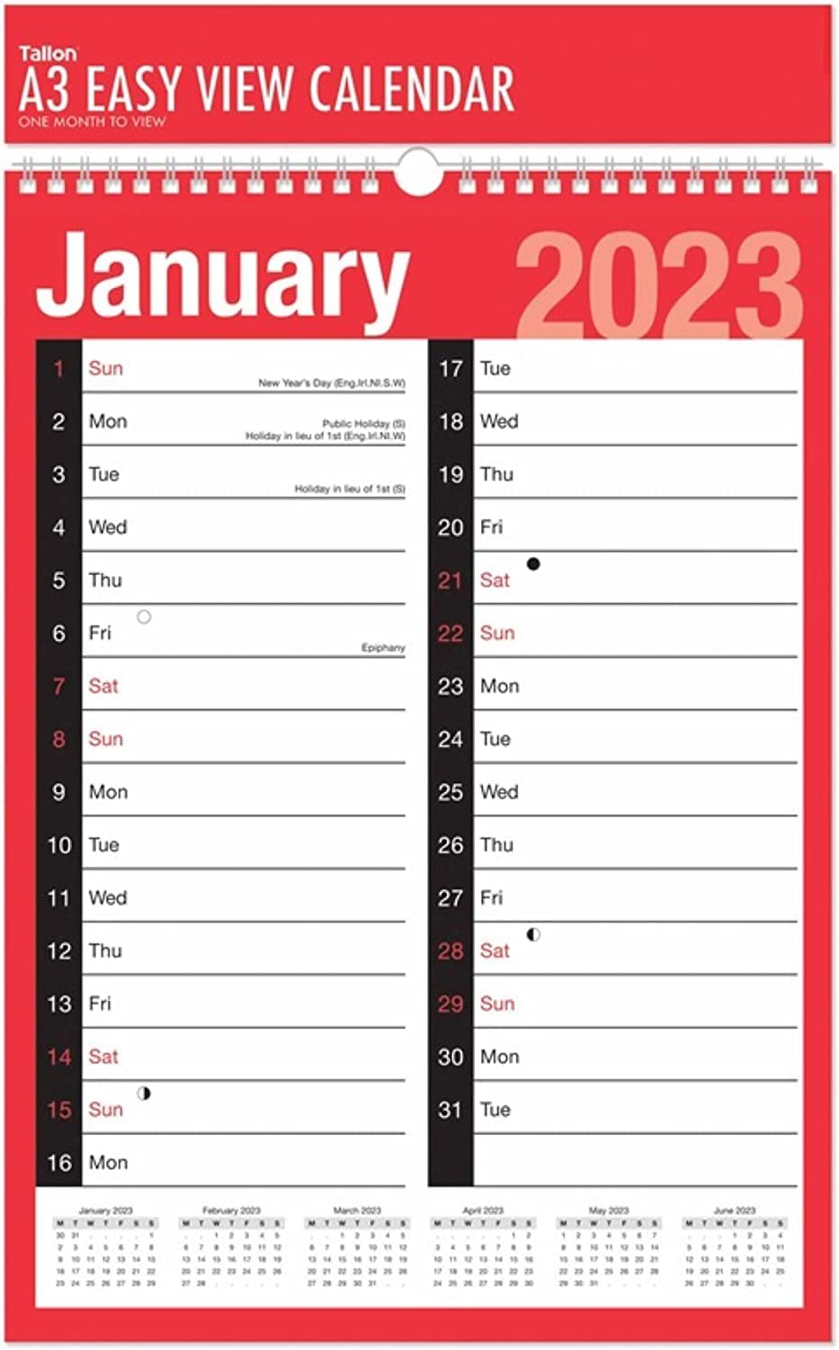 2016 A3 Month to View Planner