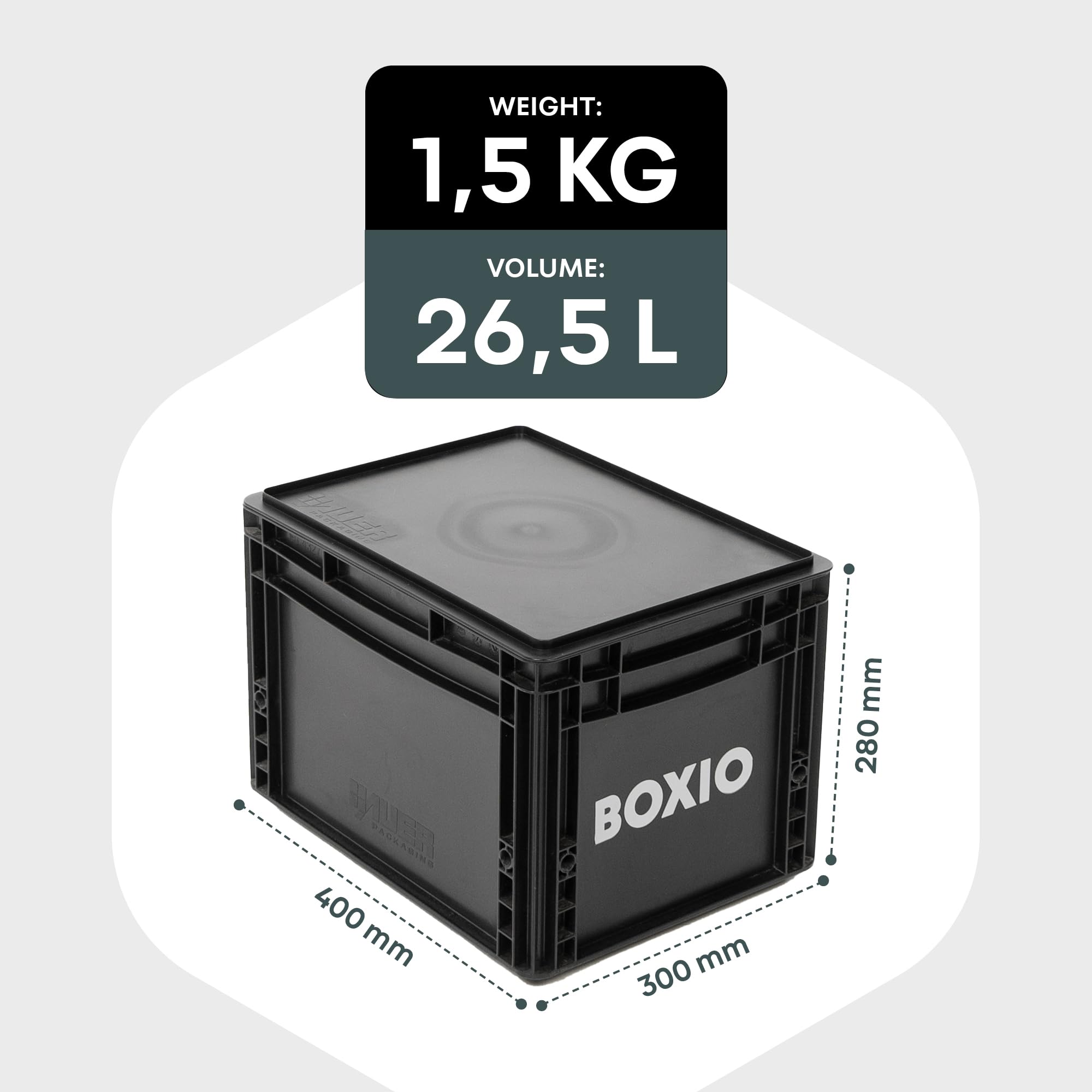 BOXIO – SOLO: 3x Caja de almacenamiento con tapa – Eurobox 40x30 x 28 cm – caja de plástico perfecta de transporte hecha de plástico para camping, barco, sótano o jardín - apilable con otras Eurobox
