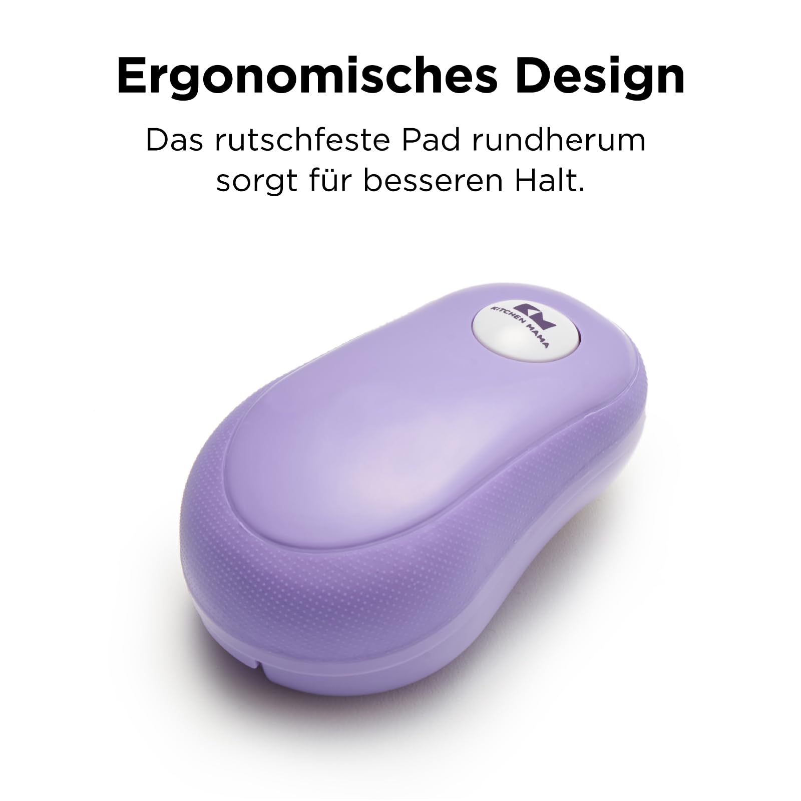 Elektrischer Dosenöffner One-Touch von Kitchen Mama: Öffnen Sie Dosen einfach per Knopfdruck – automatisches Anhalten nach getaner Arbeit, ergonomisch, glatter Rand, lebensmittelecht (Lila)
