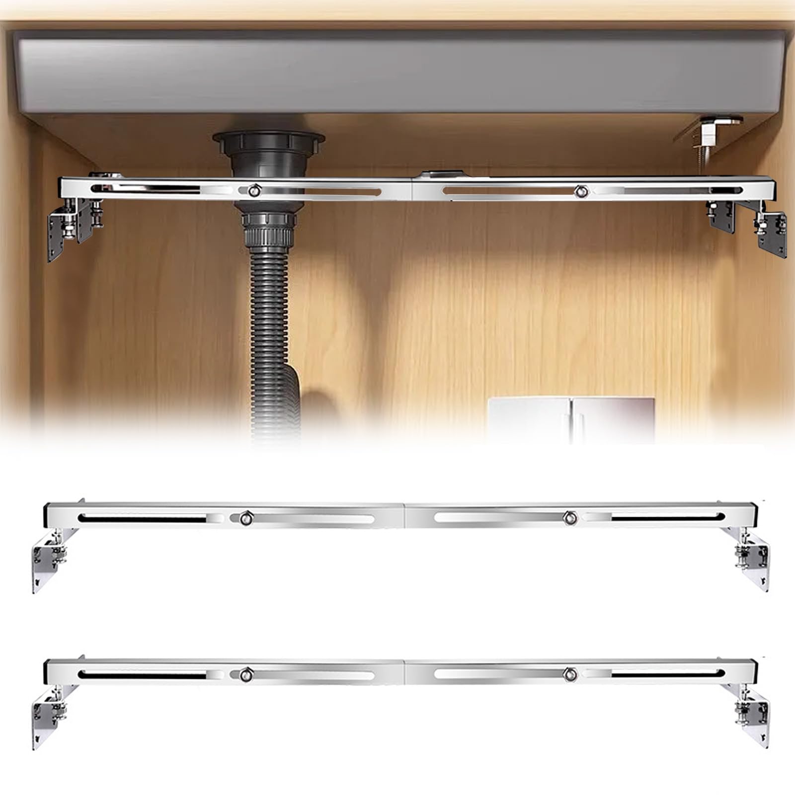 2 Pcs Undermount Sink Supports Brackets Supports Adjustable Stainless Steel Installation Kit Mounting for Heavy Duty Undermount Kitchen Bathroom (51-80cm)