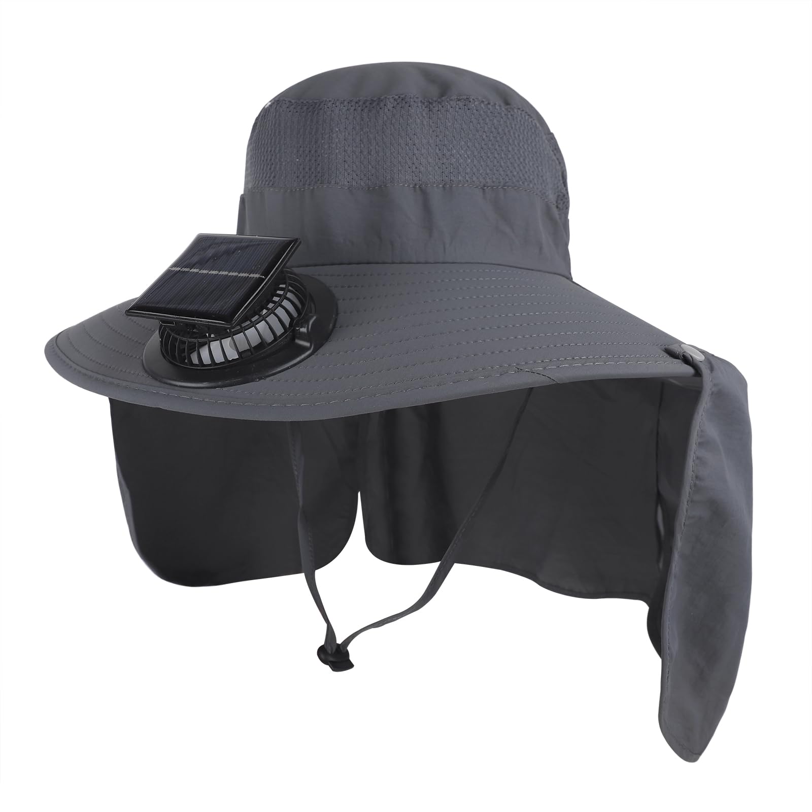RUIXIA Chapeau de Soleil à Large Bord avec Ventilateur Solaire pour Homme et Femme Chapeau de Pêche avec Protège Nuque Amovible Bob Protection UV Chargement Solaire et USB