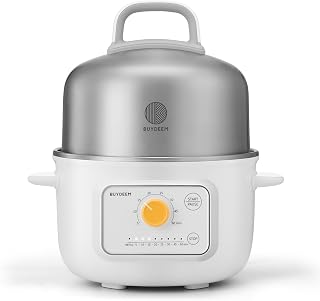 BUYDEEM G32 1.6QT Stainless Steel Electric Food Steamer for Vegetables Eggs Seafood - 8 Timers Triple Protection Quick Steam 1-2 Servings Arctic White
