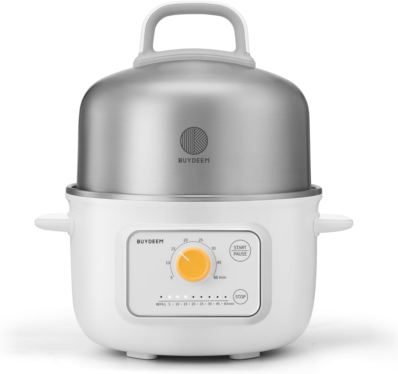 BUYDEEM G32 Electric Food Steamer 1.6QT, Stainless Steel Steamer for Vegetable Egg Seafood, 8 Time Settings, Triple Dry Protection, Quick Steam, Healthy Cooking for 1-2 Servings, Arctic White