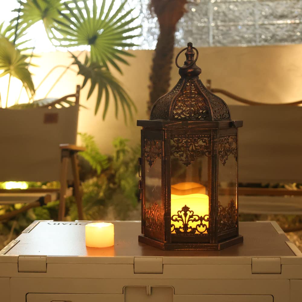 NEEDOMO Black Candle Lantern Decorative, 15'' Vintage Outdoor Lanterns with Clear Glass, Metal Candle Holder Lantern Rustic Farmhouse Shelf Decor for Indoor Outdoor Events Wedding and Party
