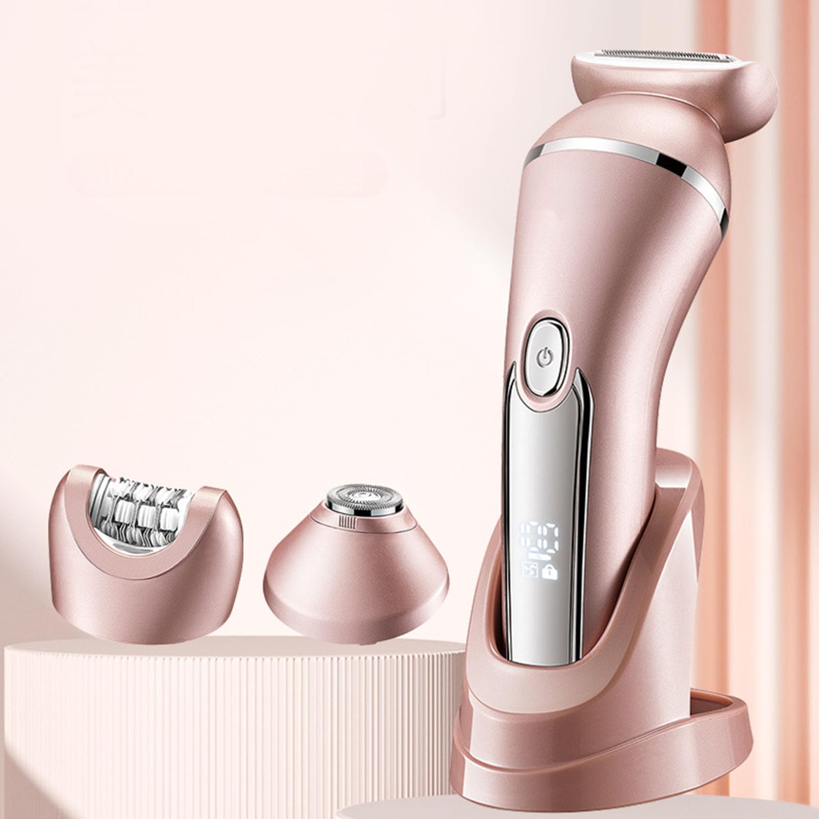 3-in-1 Elektrischer Bikini-Trimmer für Damen, Haarschneider, Schmerzfreie Entfernung, Nicht, Wiederaufladbar, Bikini-Trimmer mit 3 Köpfen, Rosa