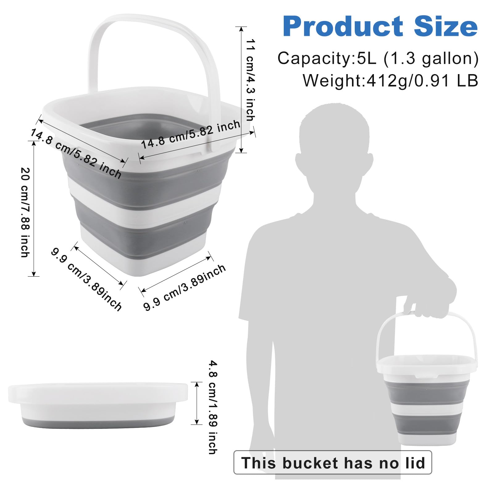 Car Wash Bucket 5L Collapsible Bucket for Cleaning Supplies Folding Mop Buckets Water Storage Containers for Camping Gardening — view 2