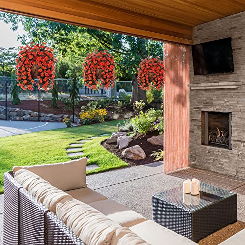 Inxugao Artificial Flowers With Hanging Basket For Outdoors Indoors Decor, Faux Silk Chrysanthemum Plants In Baskets For Home Decoration Garden Yard Patio, 4 Bundles With Baskets #TOP1